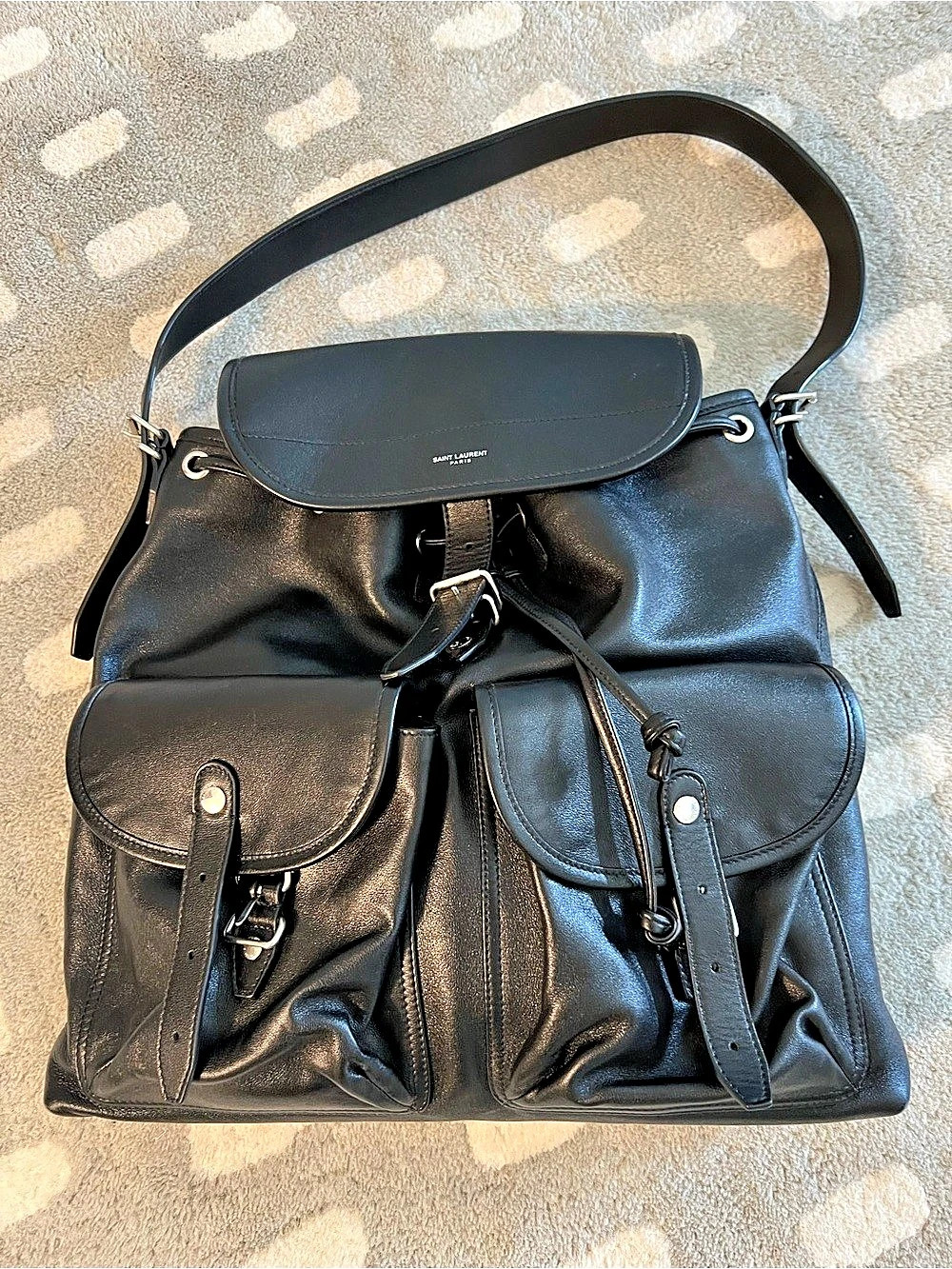 Saint Laurent Venice Multi-Pocket Backpack Shoulder Bag Black Leather